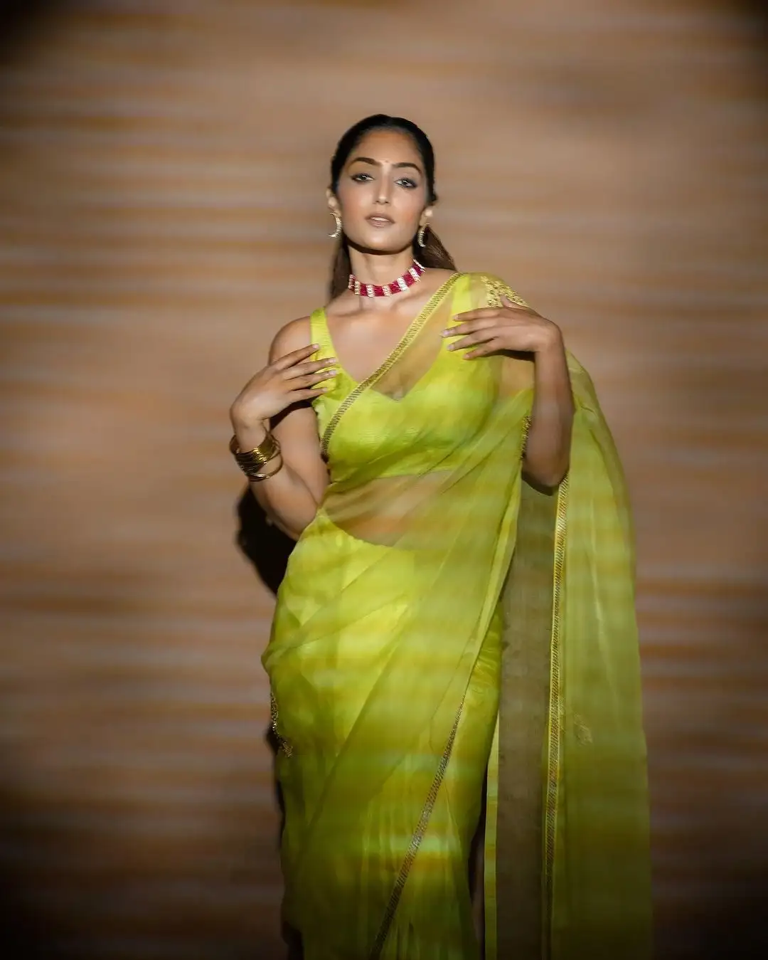 Indian Actress Reba Monica John In Lemon Green Saree